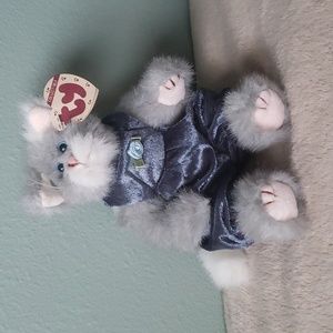 Whiskers, 9" Ty Attic Treasure Black & White Kitty Cat🐈 Blue Jumper w/Rose, NWT